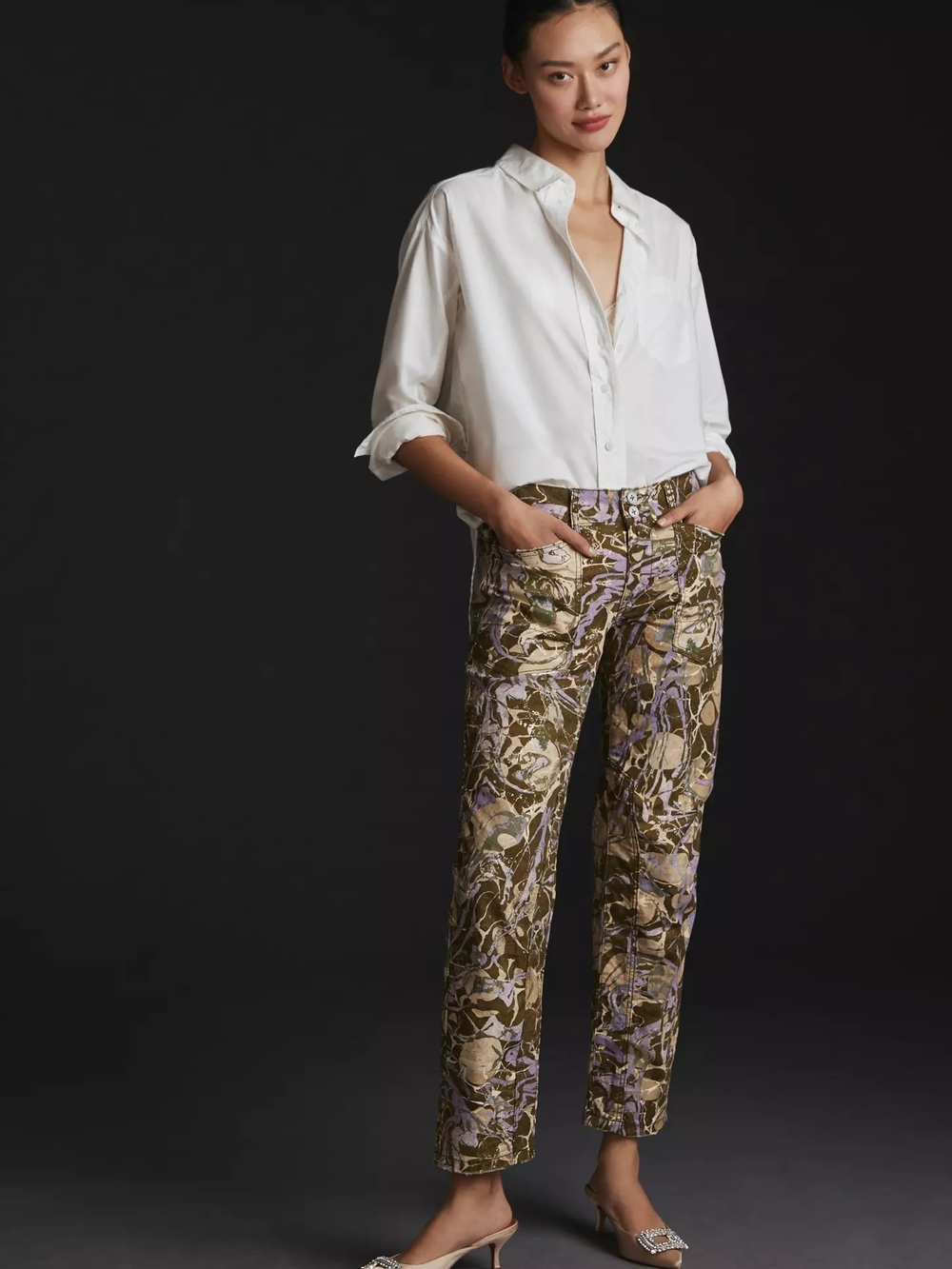 Pilcro Wanderer Olive and Lavender Floral Crop Straight Pants